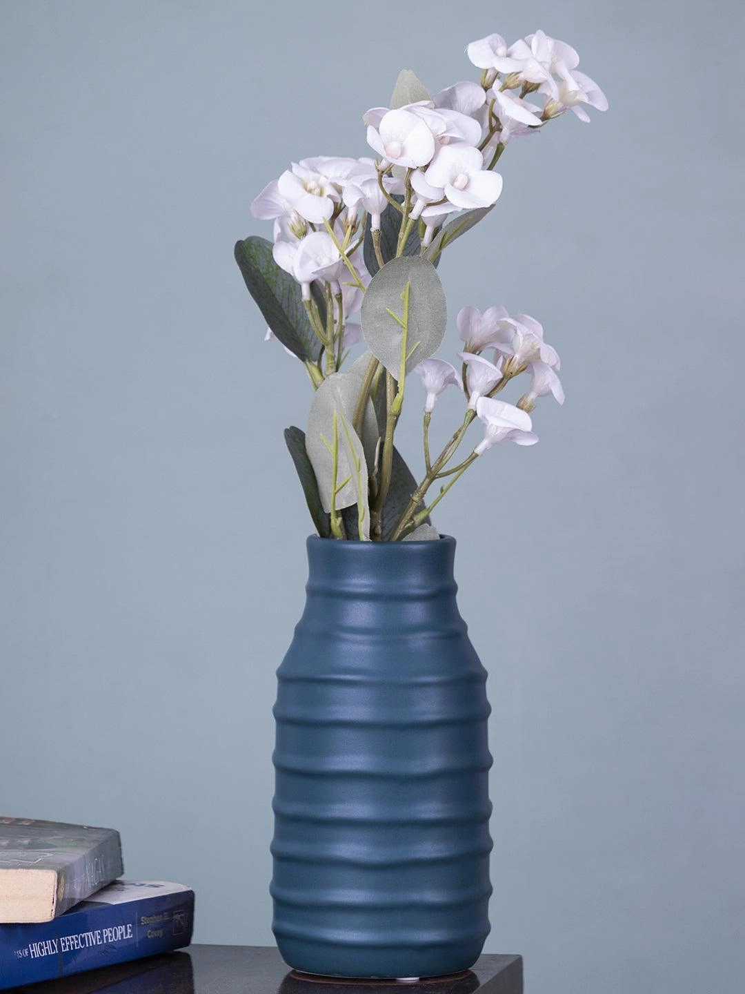 Ceramic, Vase, Engraved, Glossy : Finish, Multicolor dried green plant  