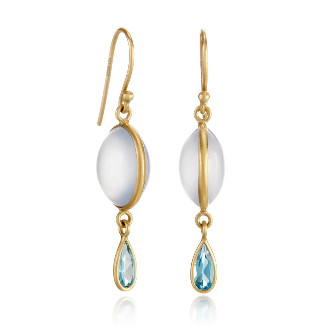 Chalcedony & Blue Topaz Moon Phase Drop Earrings