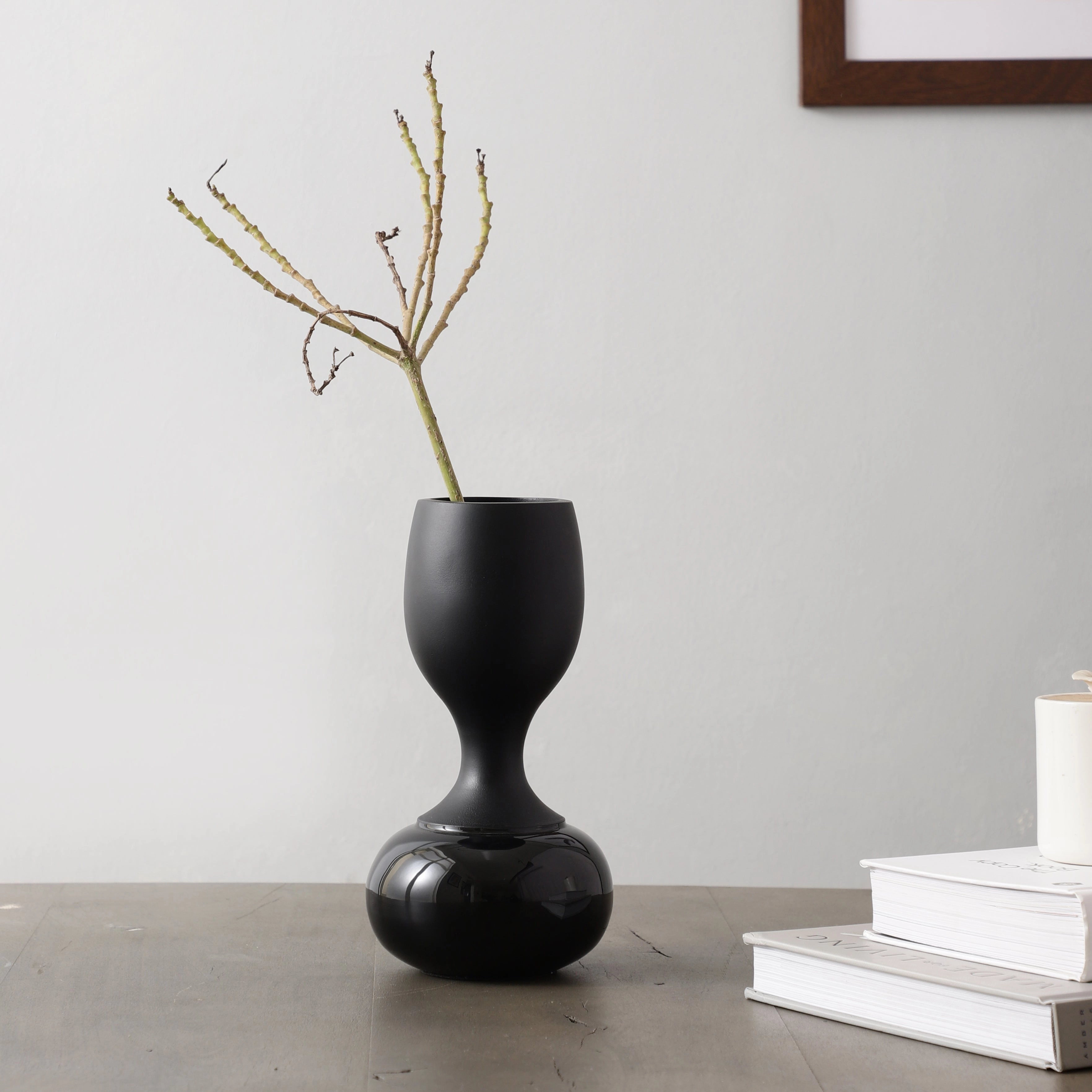 Chalice Black Enamel Vase outdoor greenery  