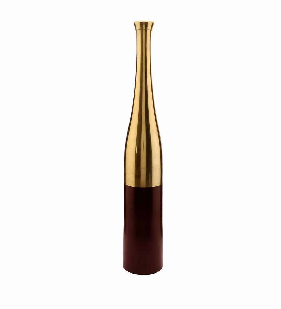 Champagne Bottle Scarlet Red & Gold (Large) Aluminium Table Vase, outdoor greenery  