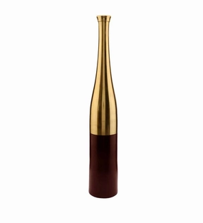 Champagne Bottle Scarlet Red & Gold (Large) Aluminium Table Vase, outdoor greenery  