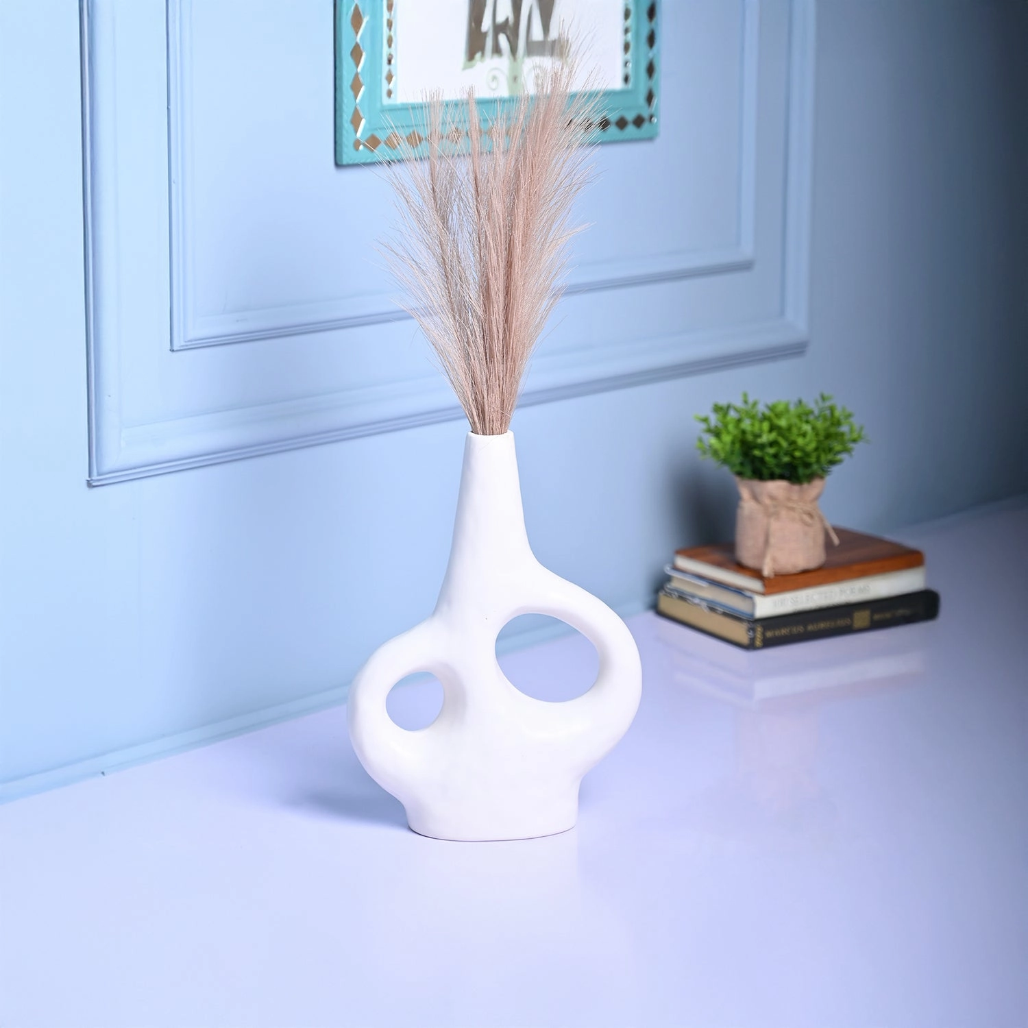 Chic White Ceramic Vase dried green plant  