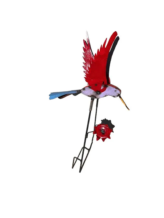 Colorful Hummingbird with Flower Stake