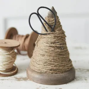 Cone Shaped Wooden Spool With Jute & Scissors dried flowers  
