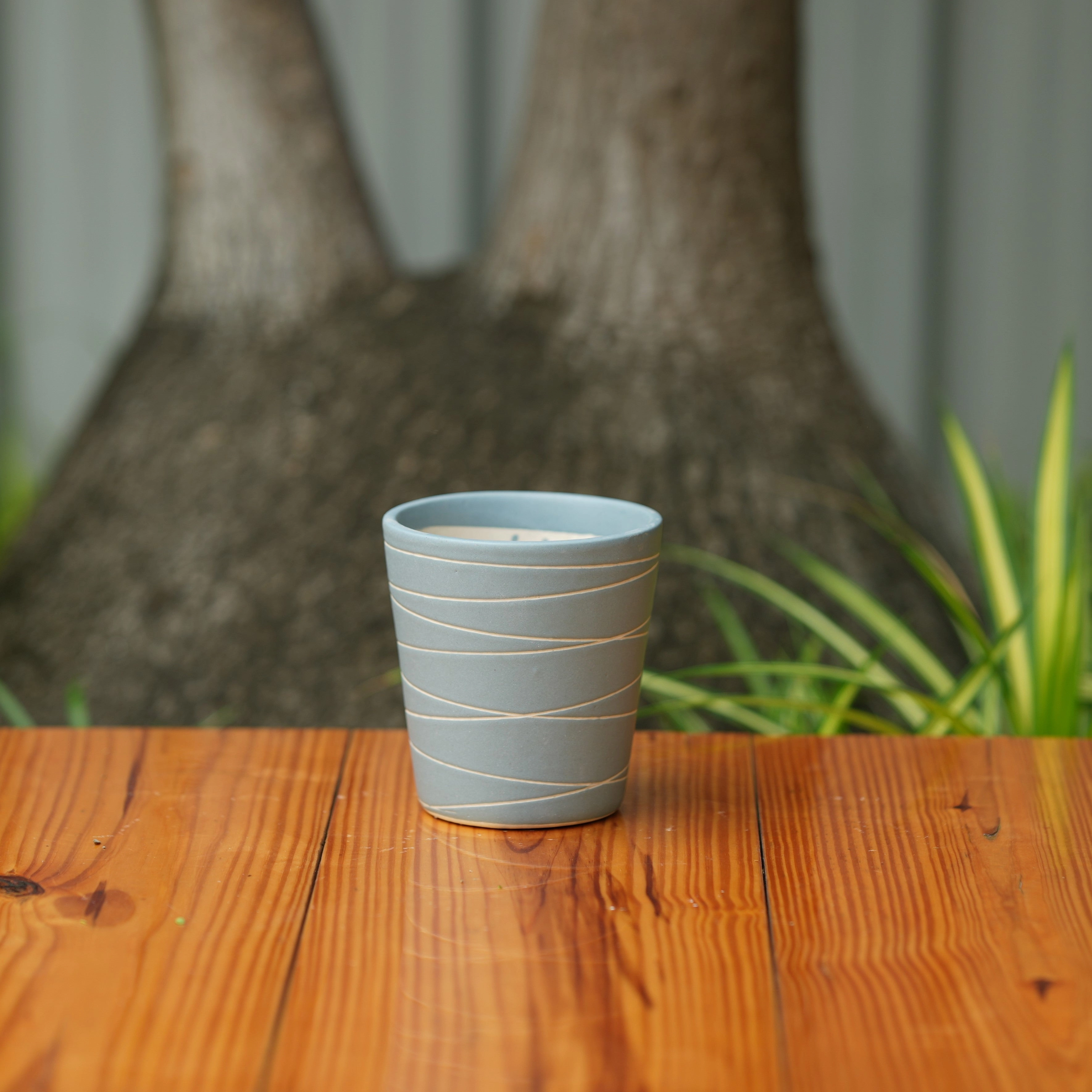 Cone Shape White Stripe Design Planter (Grey)