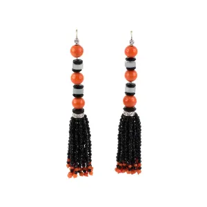 Coral, Jadeite & Onyx Tassel Earrings