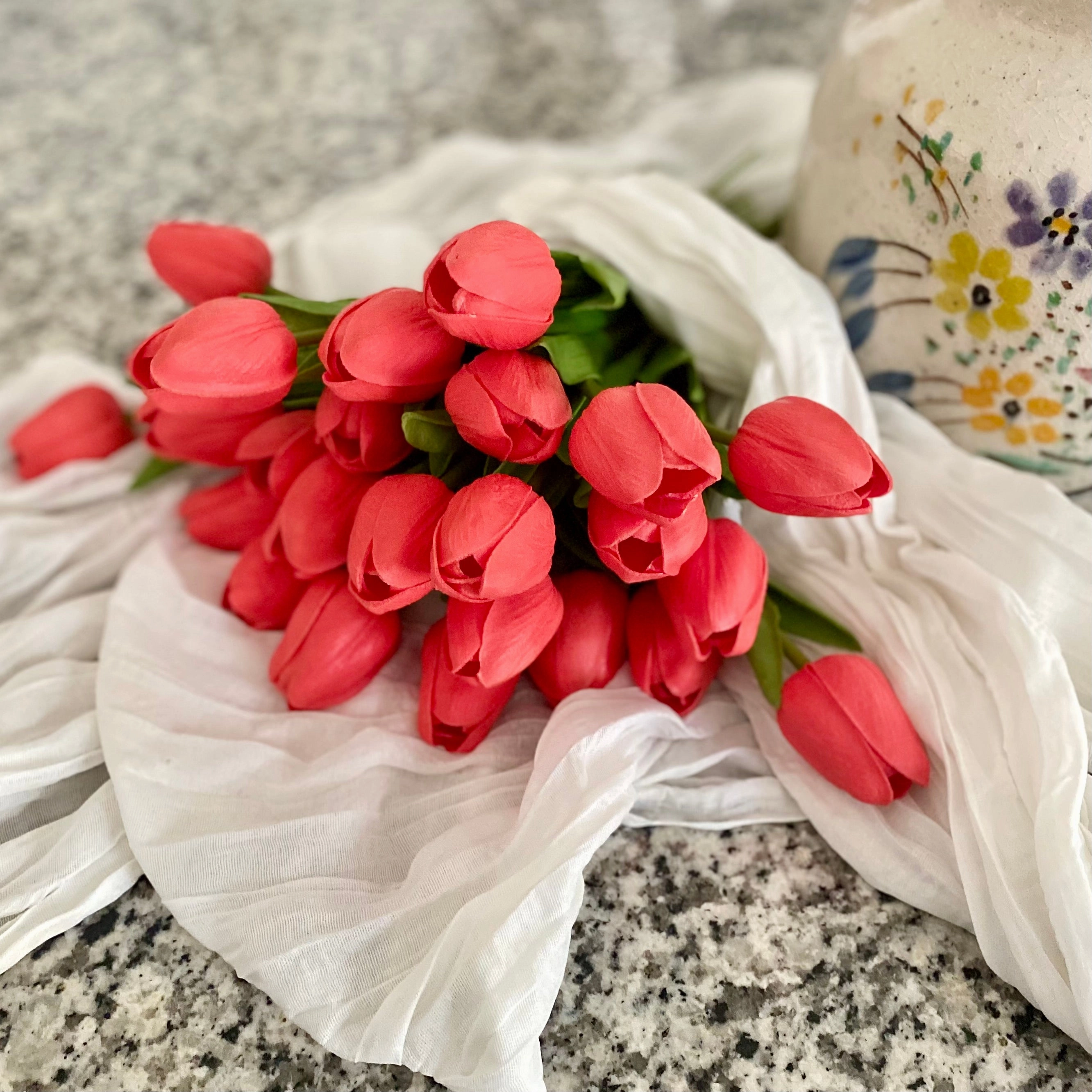 Coral Real Touch Tulip Bundle xl flower pot  