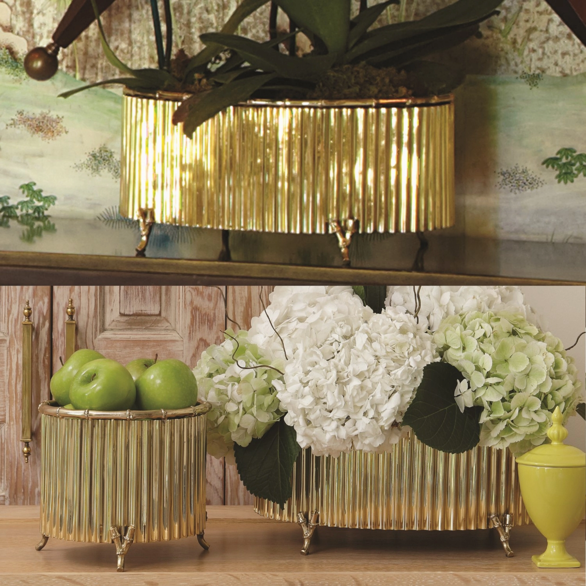 Corrugated Brass Cachepot