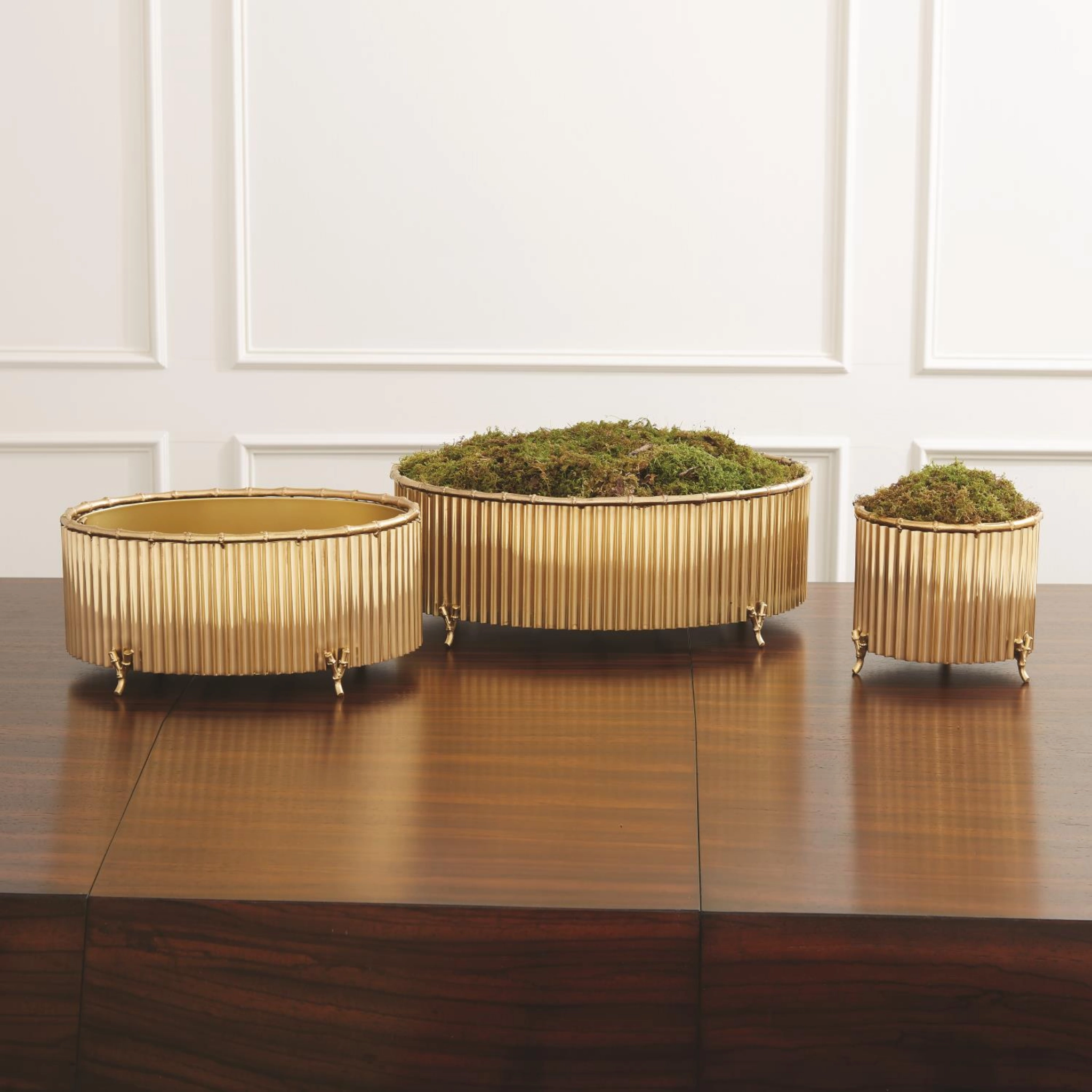 Corrugated Brass Cachepot