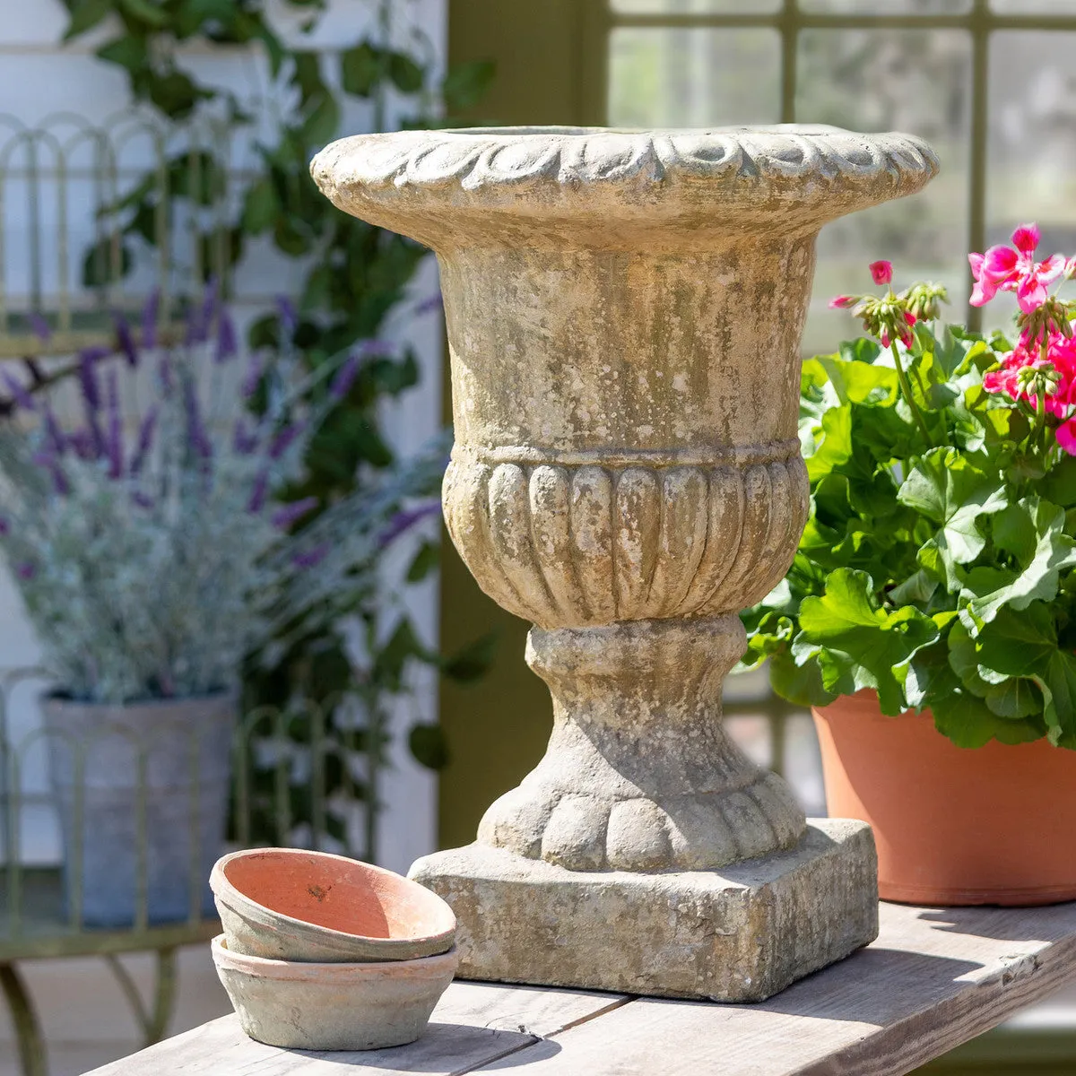 Courtyard Garden Urn with Base dried flowers  