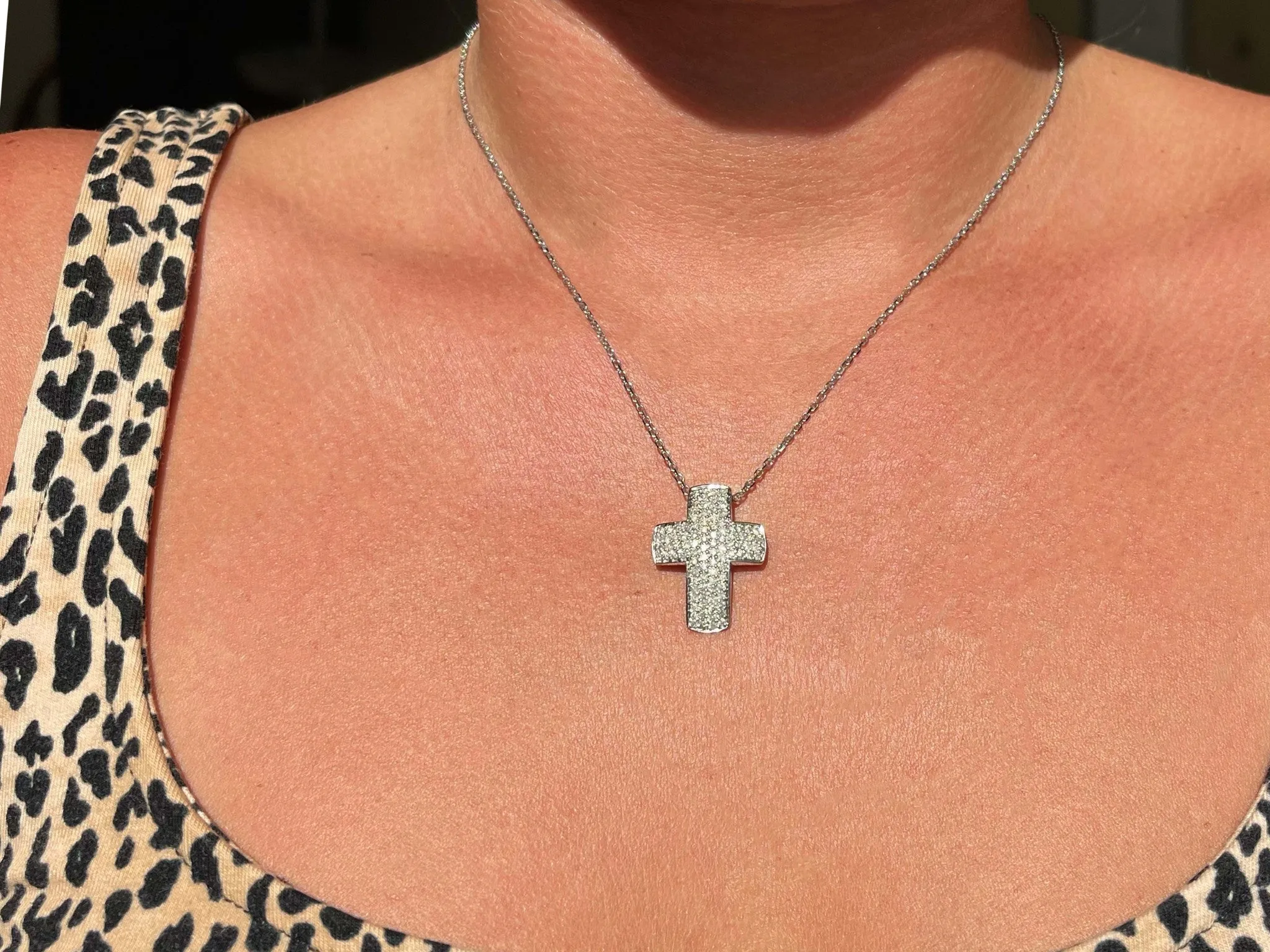 Cross Diamond Necklace Solid 14k White Gold