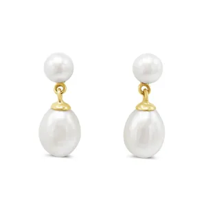 Cultured Pearl Drop Earrings - 18ct Yellow Gold