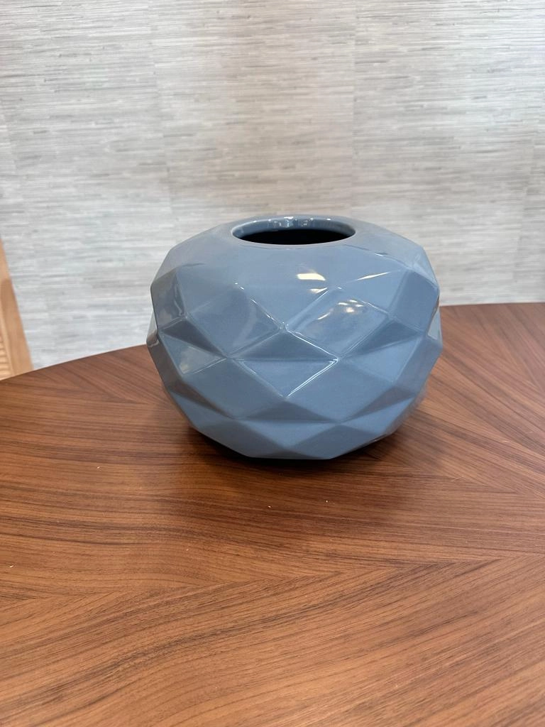 Cut Vase Blue Shadow Paunchy Glossy