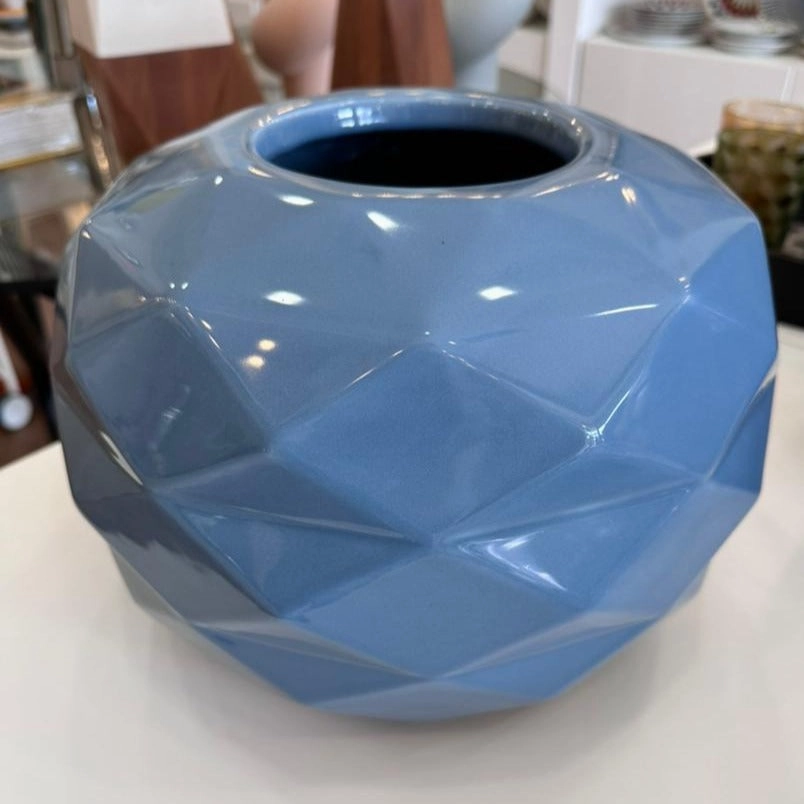 Cut Vase Blue Shadow Paunchy Glossy