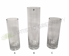 Cylinder Shaped Clear Glass Vase (Thick Base) 3 Sizes outdoor greenery  