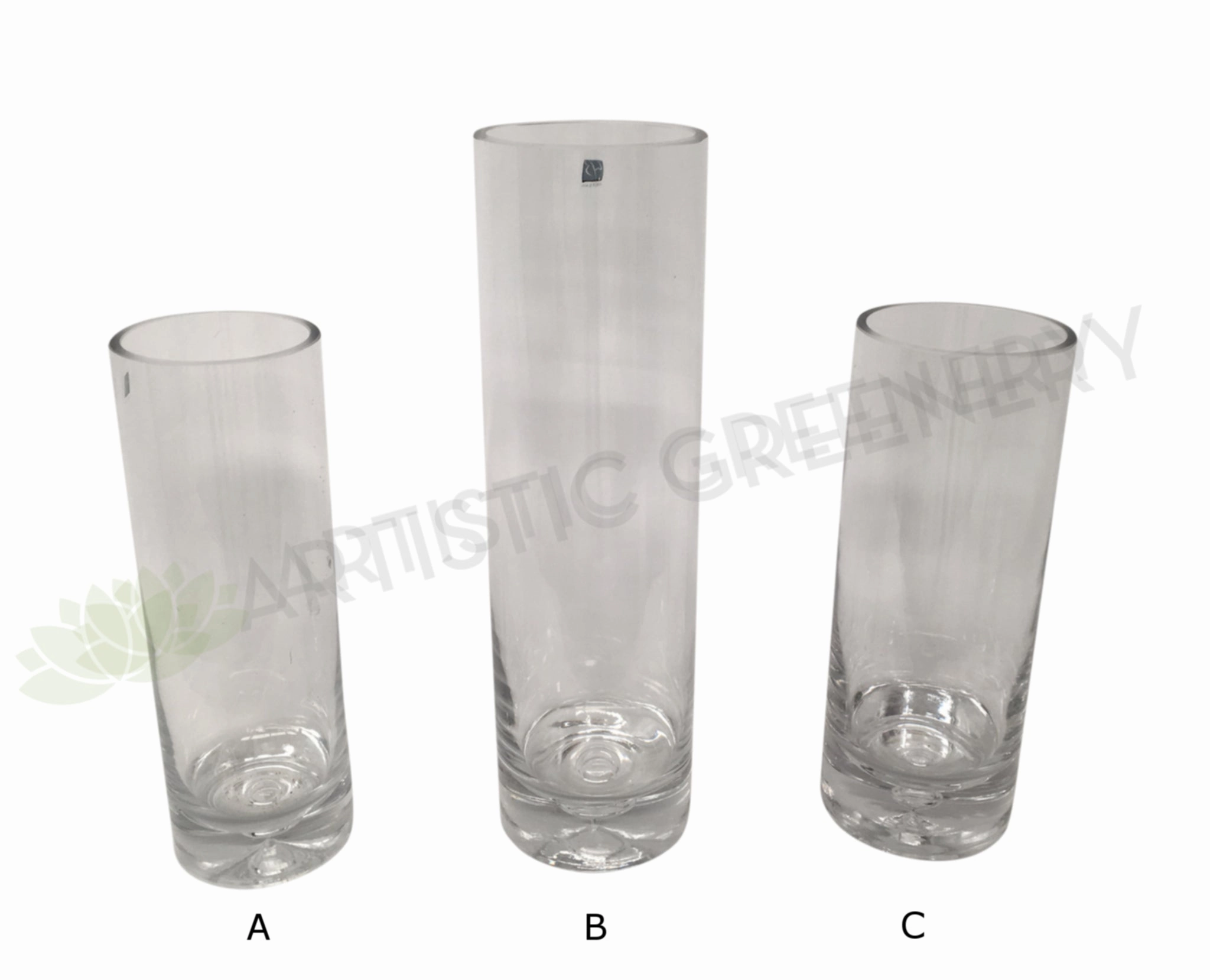 Cylinder Shaped Clear Glass Vase (Thick Base) 3 Sizes outdoor greenery  