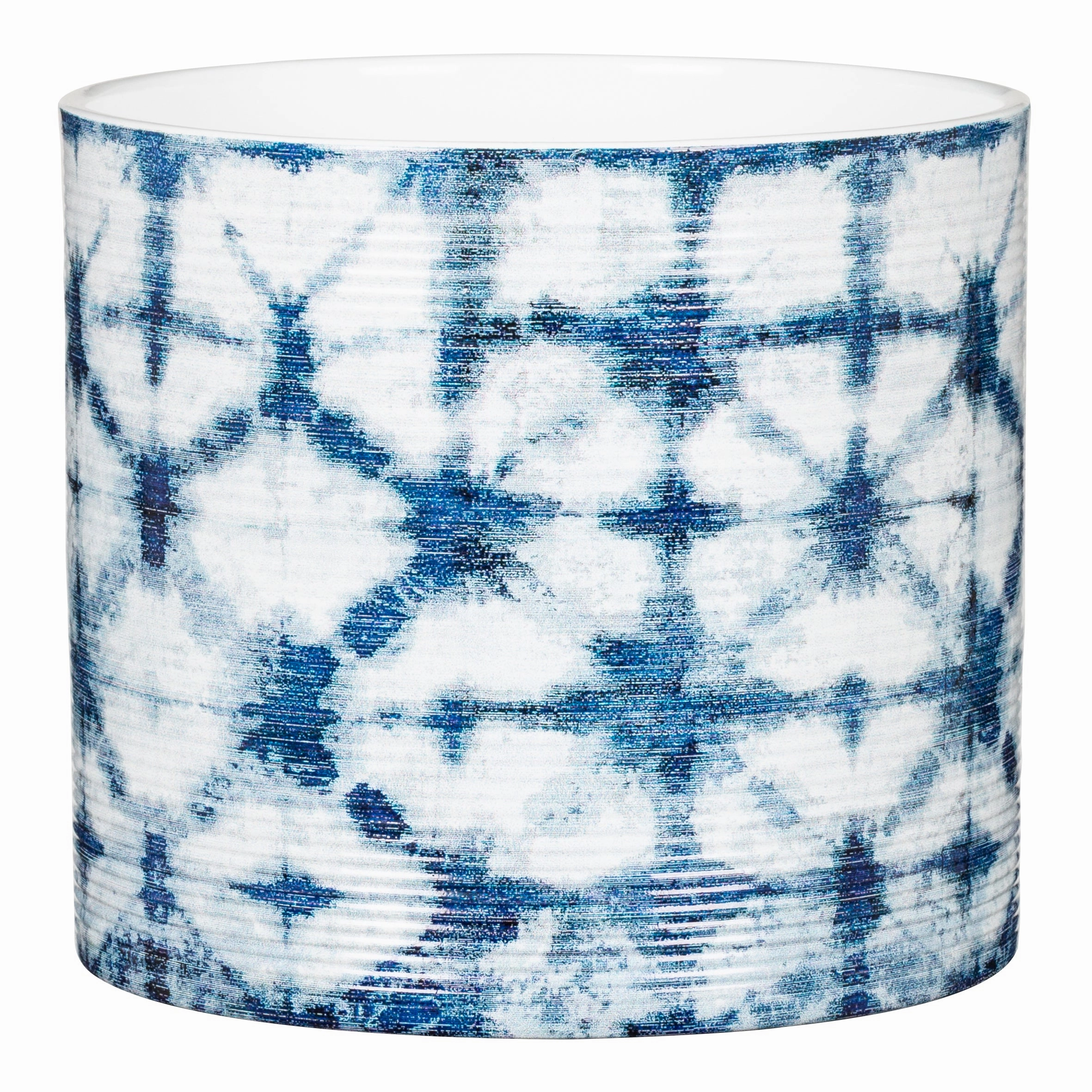 Dark Blue Indoor Ceramic Cover Pot Blue Batik (828) tall green plant  