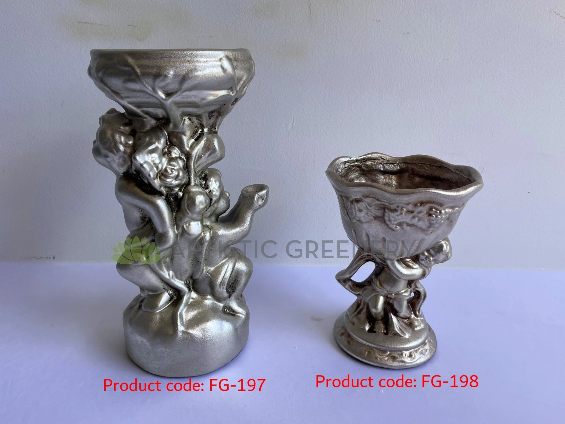 Decorative Angel Fiberglass Vase Silver Colour - (Code: FG-197 & 198) SPECIAL