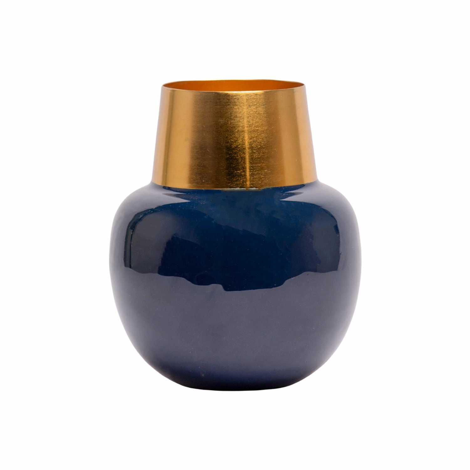 Decorative Enamel Vase - Golden & Blue dried green plant  