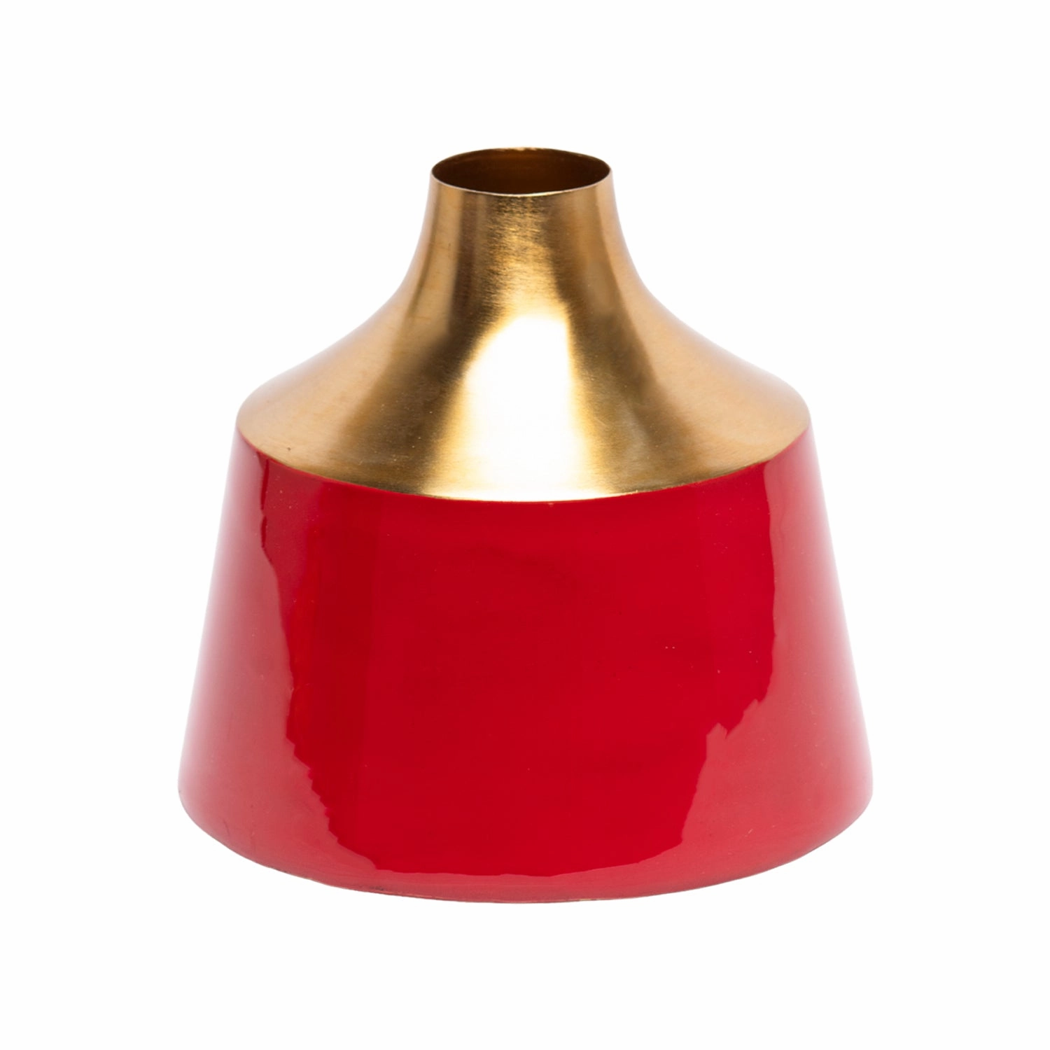 Decorative Enamel Vase - Golden & Red
