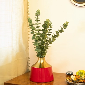 Decorative Enamel Vase - Golden & Red dried green plant  