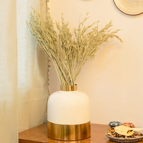 Decorative Enamel Vase - Golden & White dried green plant  
