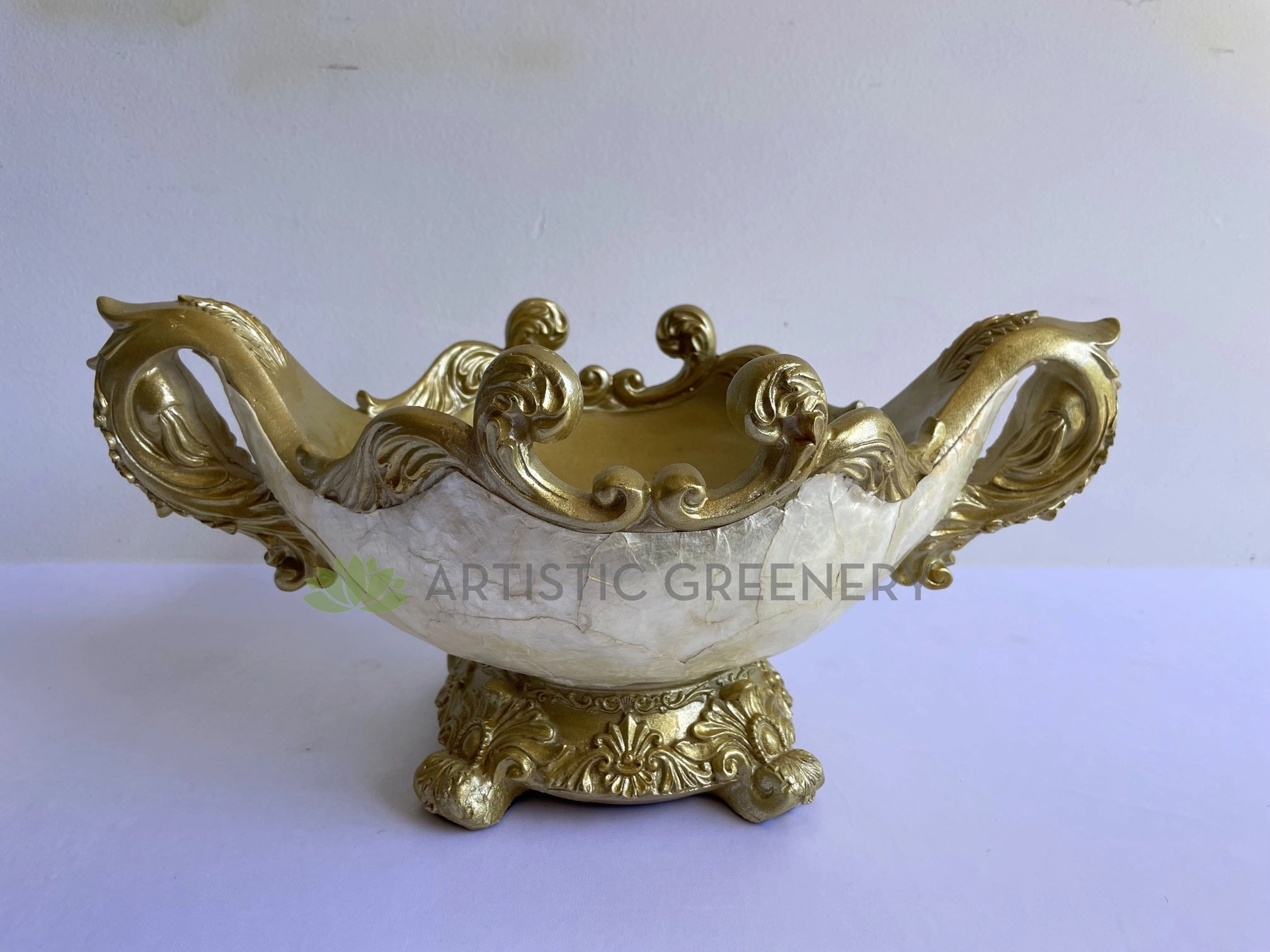 Decorative Fiberglass Vases - Pearl & Gold Fruit Bowl (Product code: F-TR178)