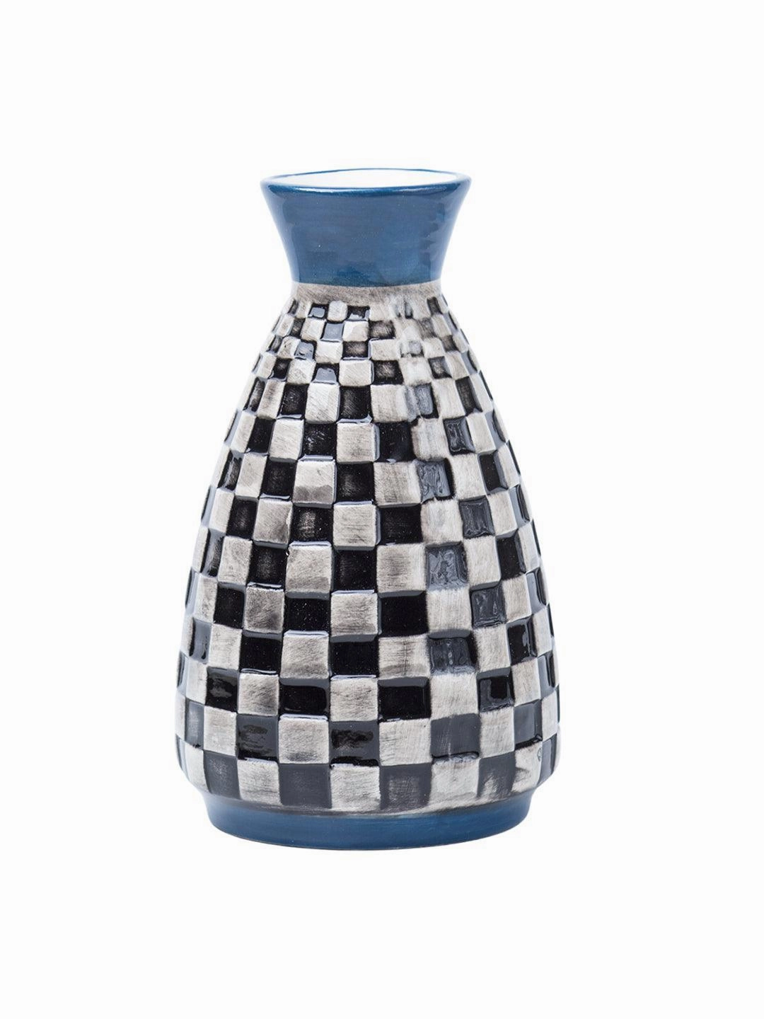 Decorative Flower Vase - Black, White and Blue