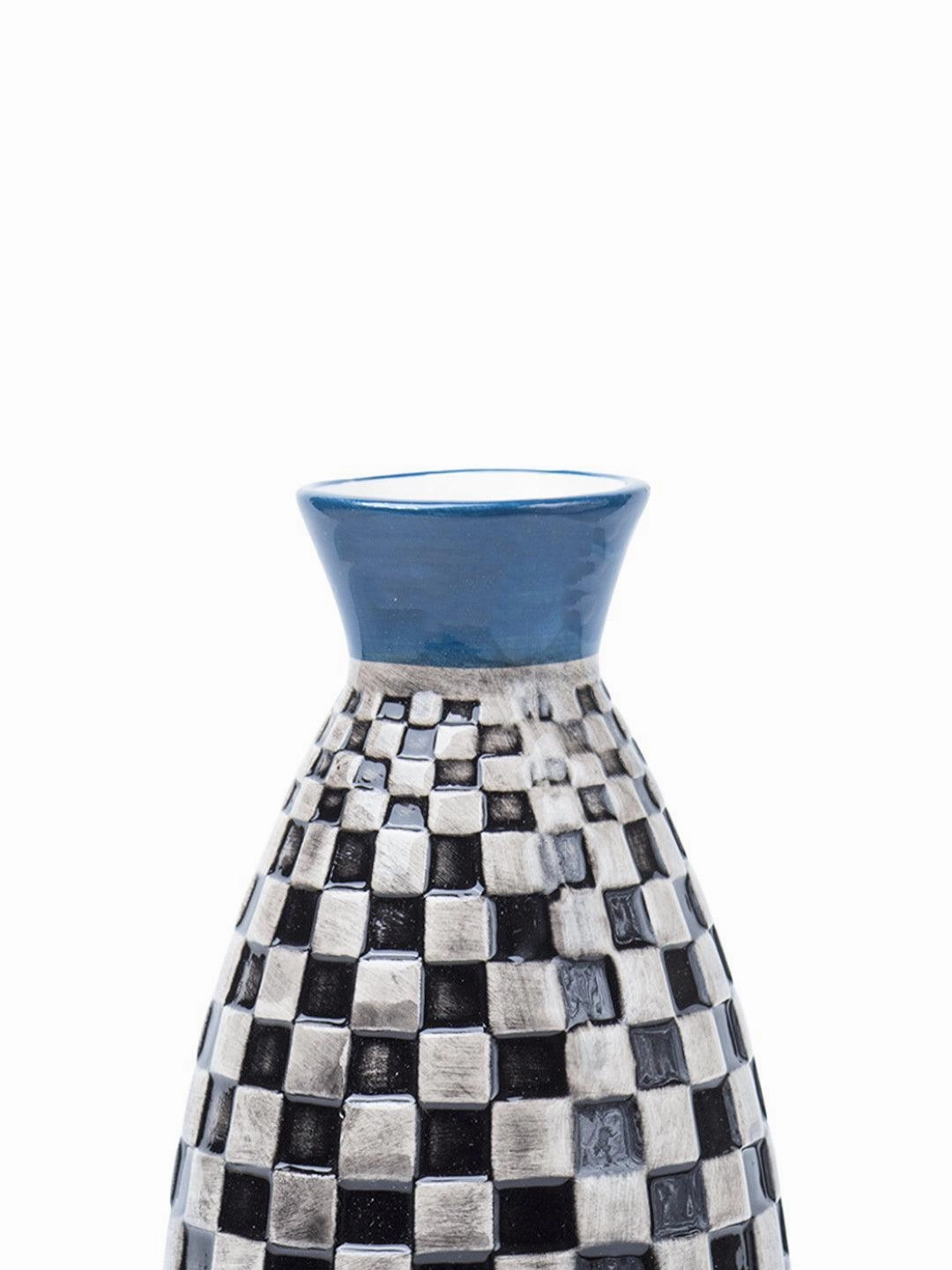 Decorative Flower Vase - Black, White and Blue