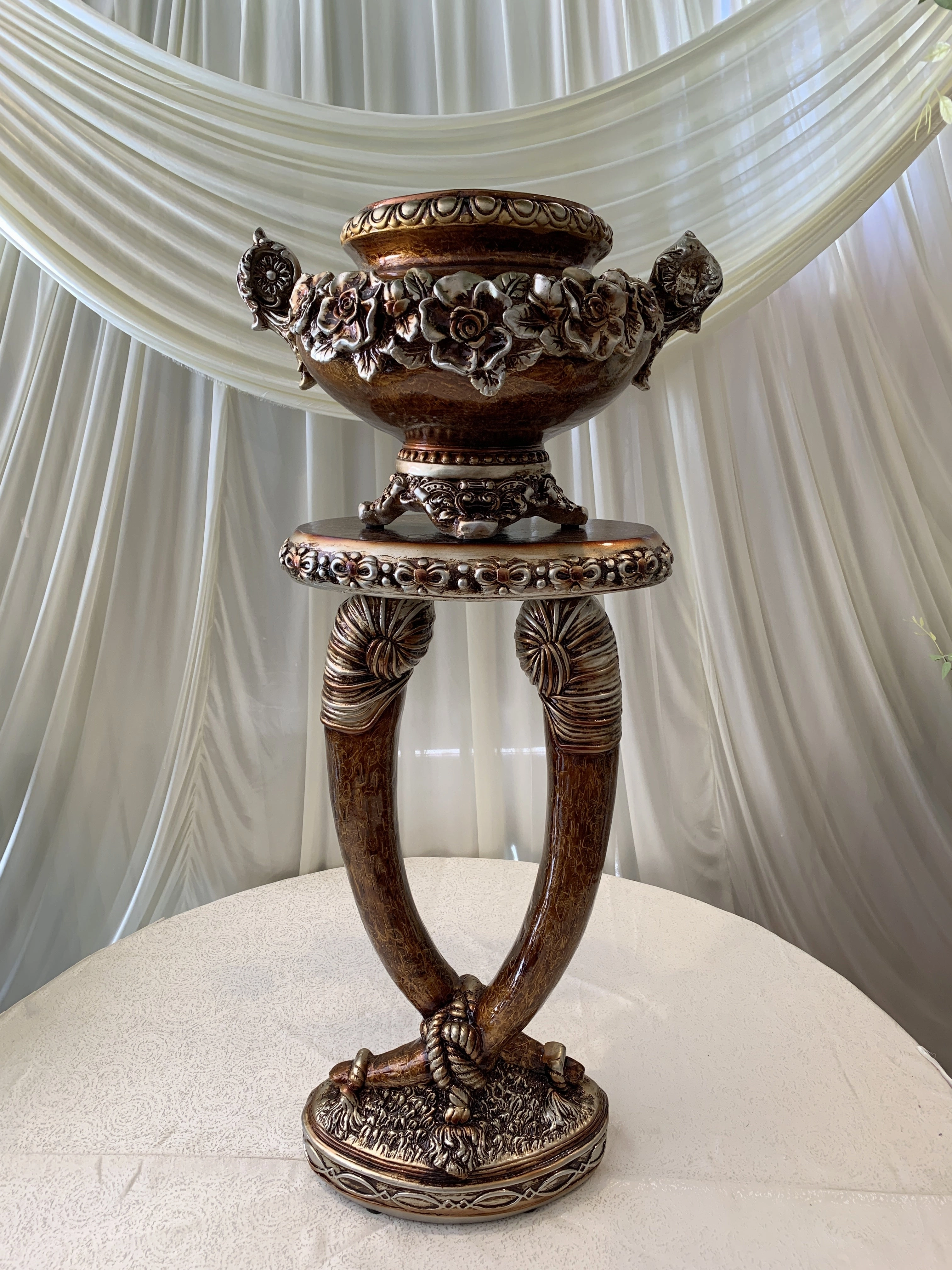 Decorative Glazed Pot & Stand (Fiberglass) - Brown