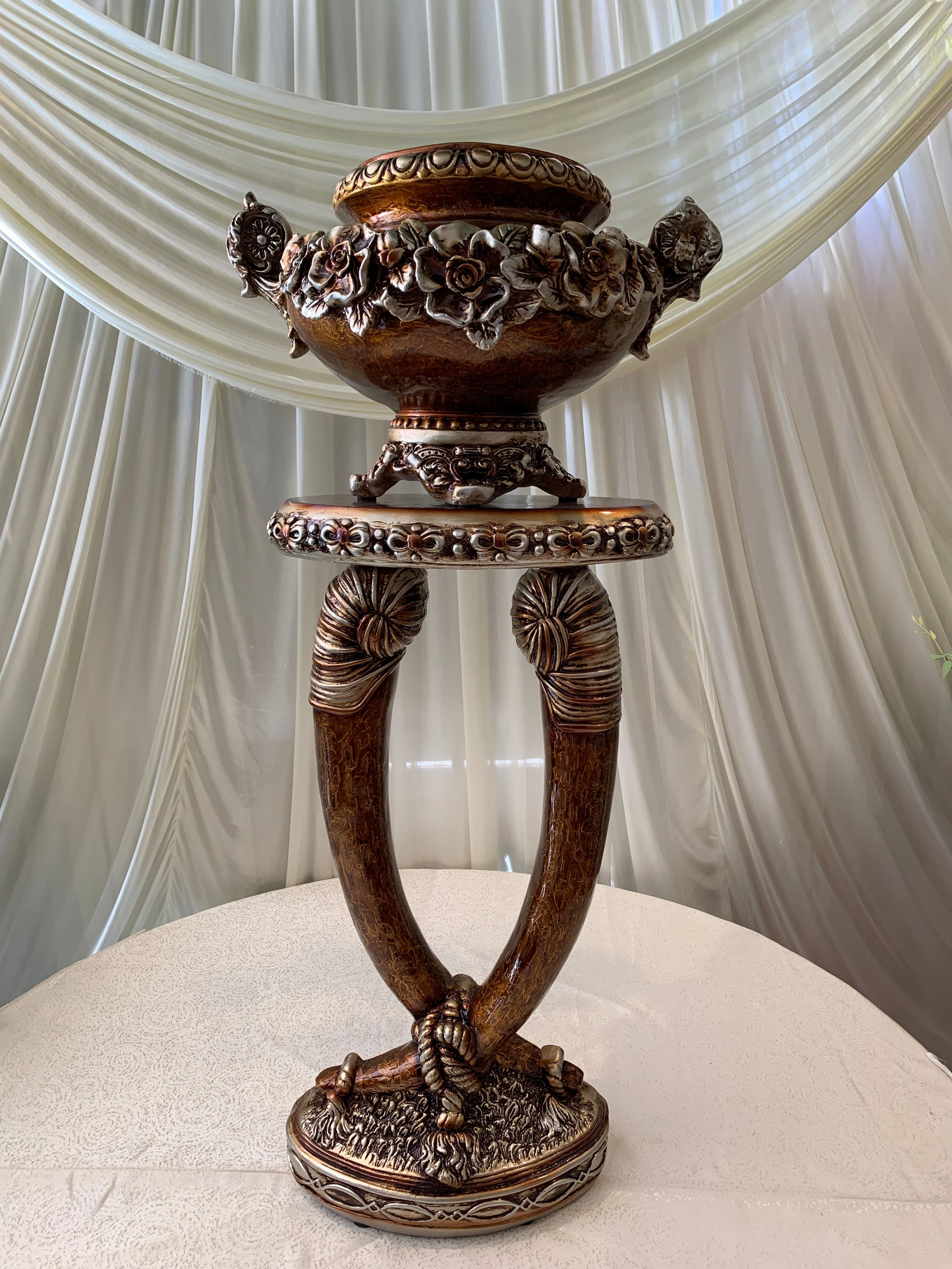 Decorative Glazed Pot & Stand (Fiberglass) - Brown