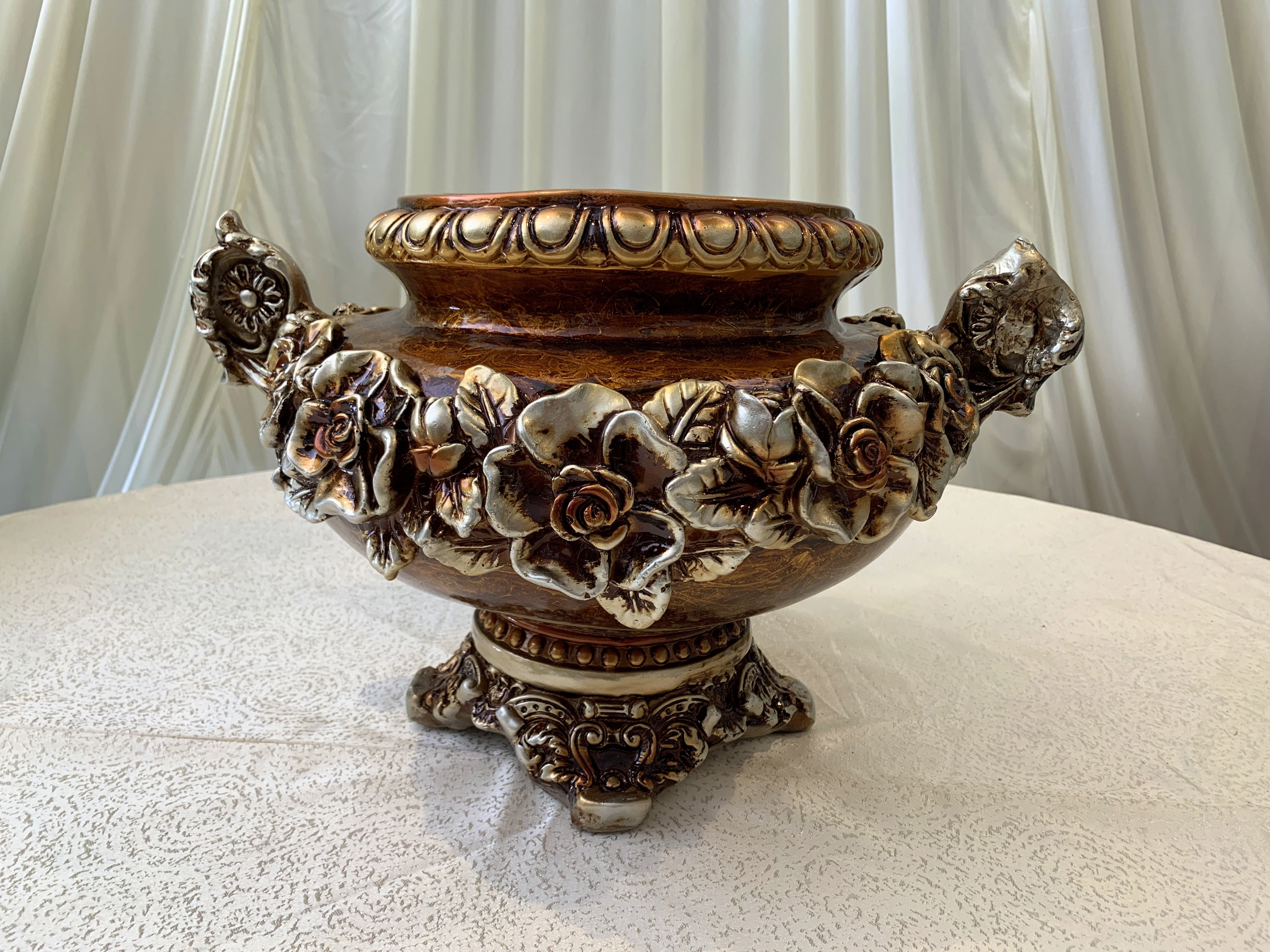 Decorative Glazed Pot & Stand (Fiberglass) - Brown