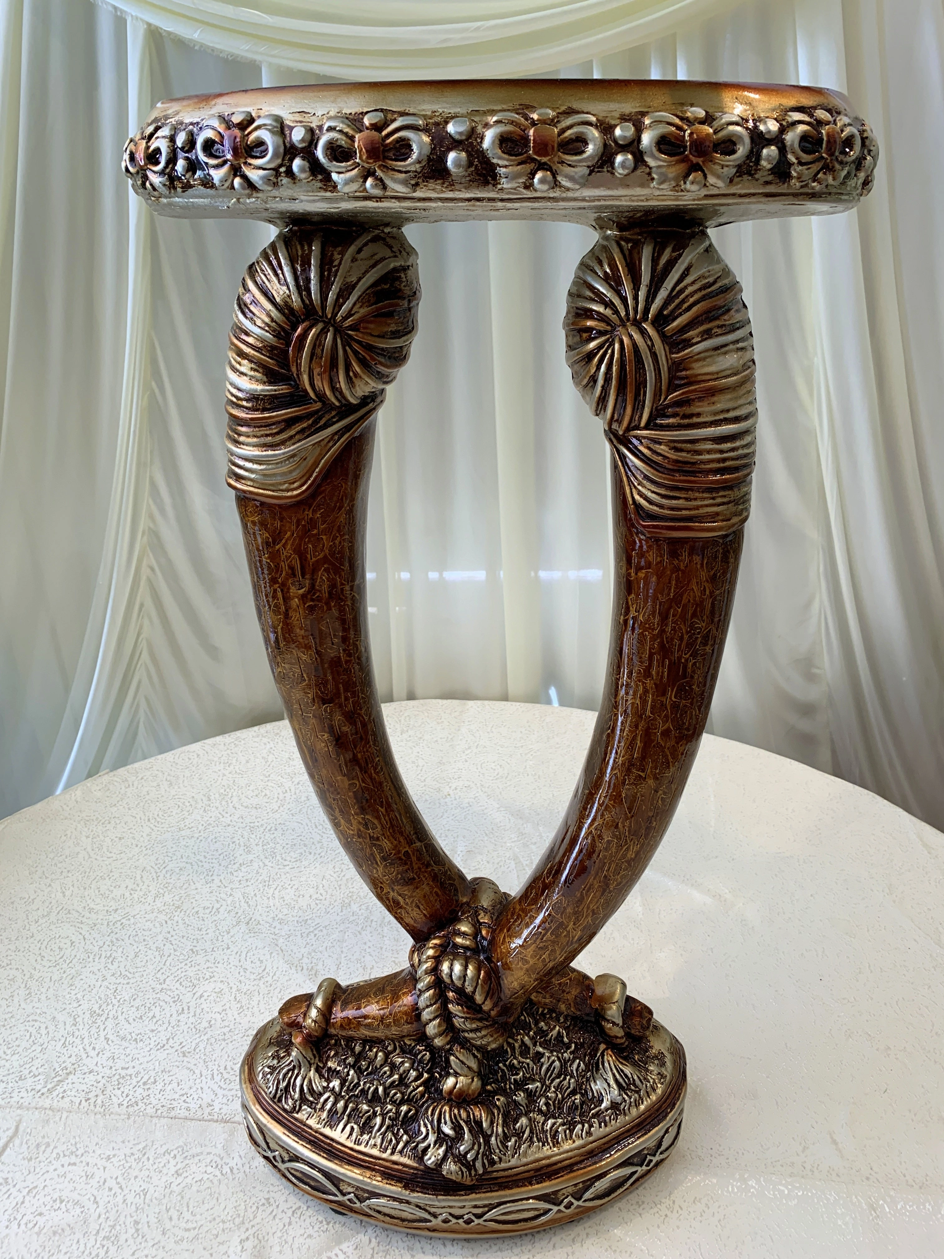 Decorative Glazed Pot & Stand (Fiberglass) - Brown