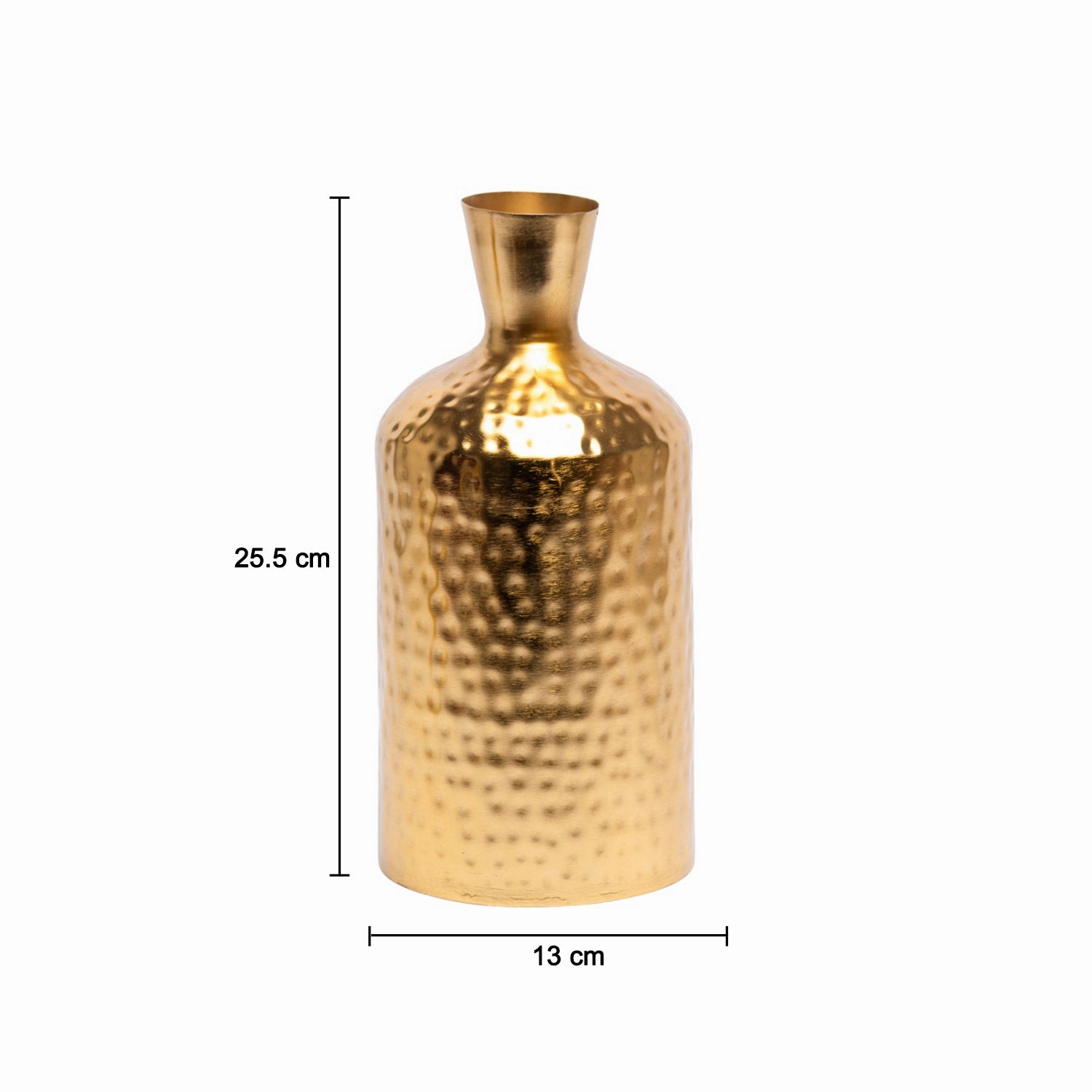 Decorative Golden Hammered Flower Vase - Cylinderical Shape