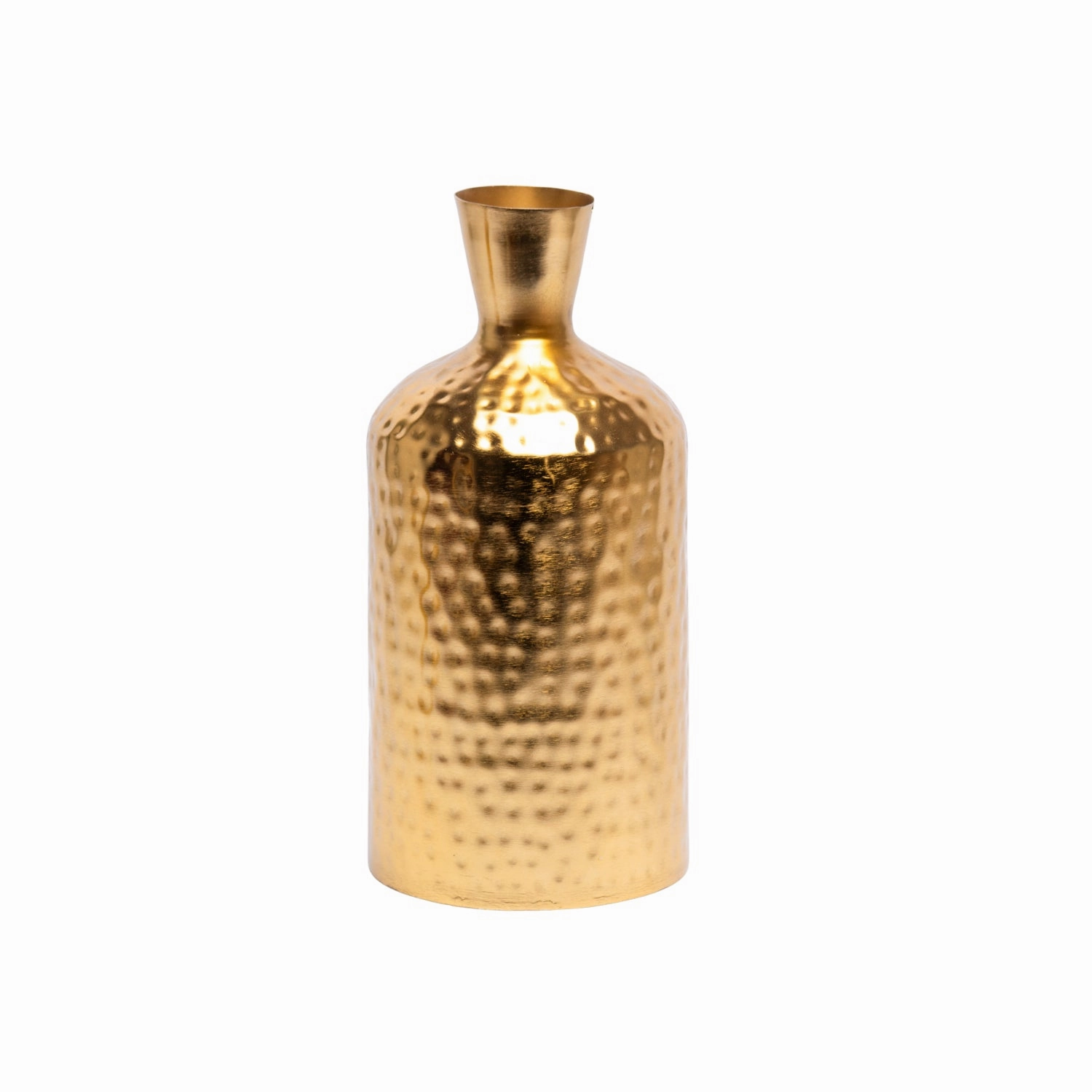 Decorative Golden Hammered Flower Vase - Cylinderical Shape