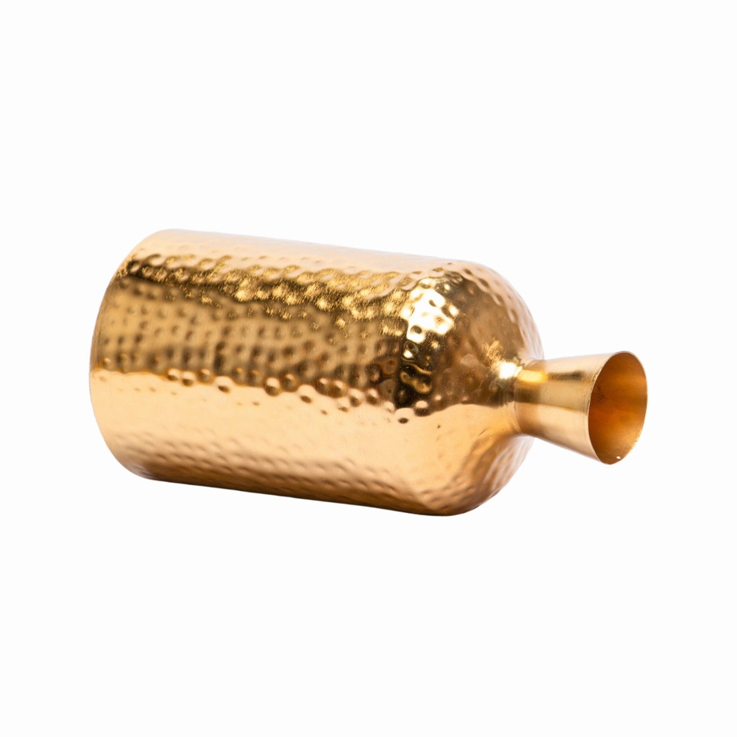 Decorative Golden Hammered Flower Vase - Cylinderical Shape