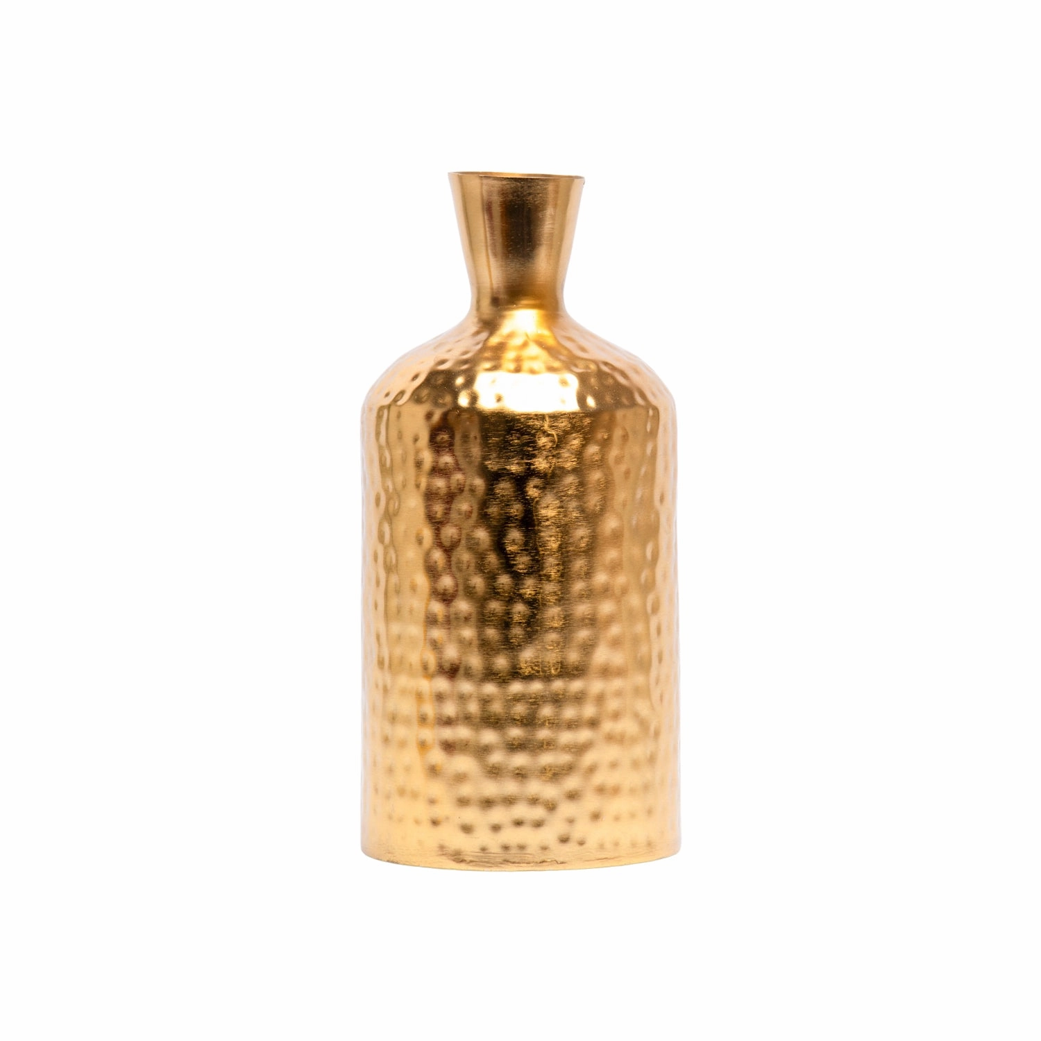Decorative Golden Hammered Flower Vase - Cylinderical Shape