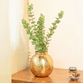 Decorative Golden Hammered Vase - Matka Shape dried green plant  