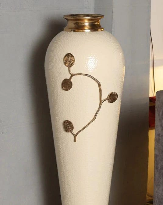 Decorative Metal White Round Flower Vase for Home Decor, Table Top, Living Room & Office