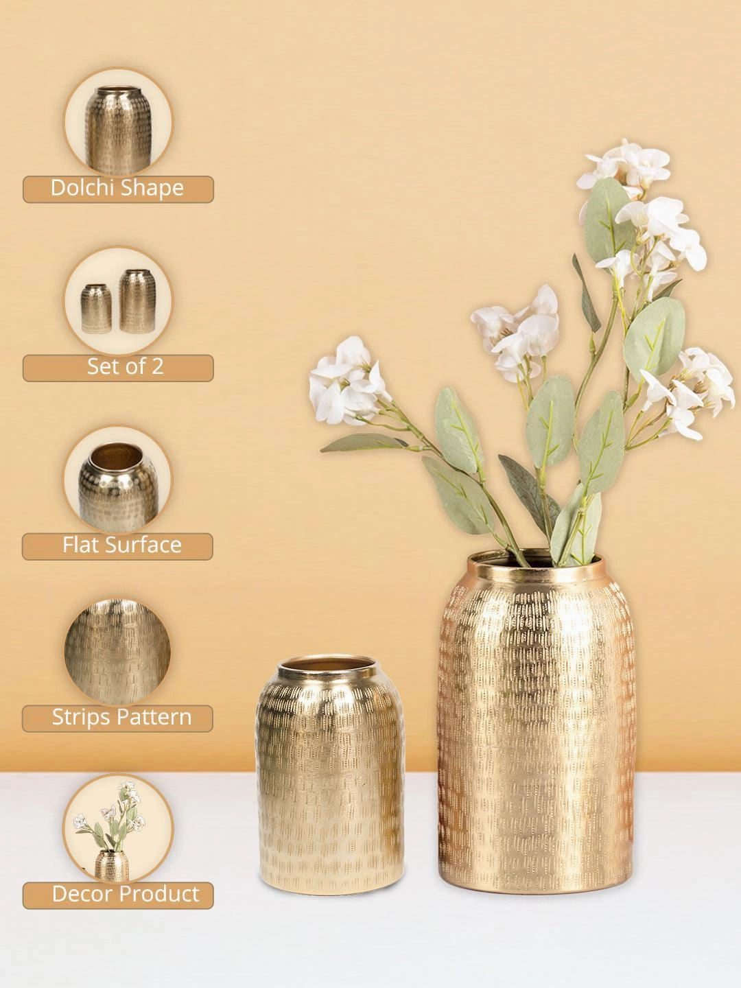 Decorative Modern Gold Metal Table Flower Dolchi Shape Vase for Festive Dcor
