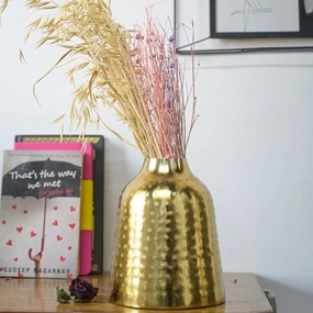 Decorative Rice Hammer Vase - Golden, Mason Shape dried green plant  