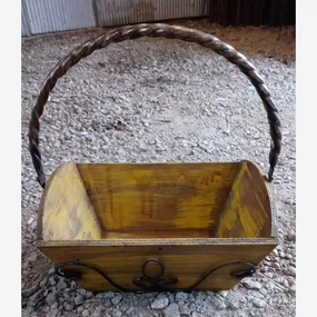 Decorative Wooden Mustard Box with Rope Metal Handle Welded decorative plants  