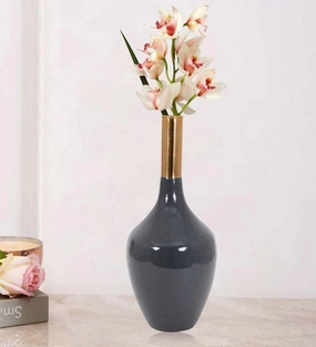 Deidra Dim Grey Brass Table Vase, outdoor greenery  