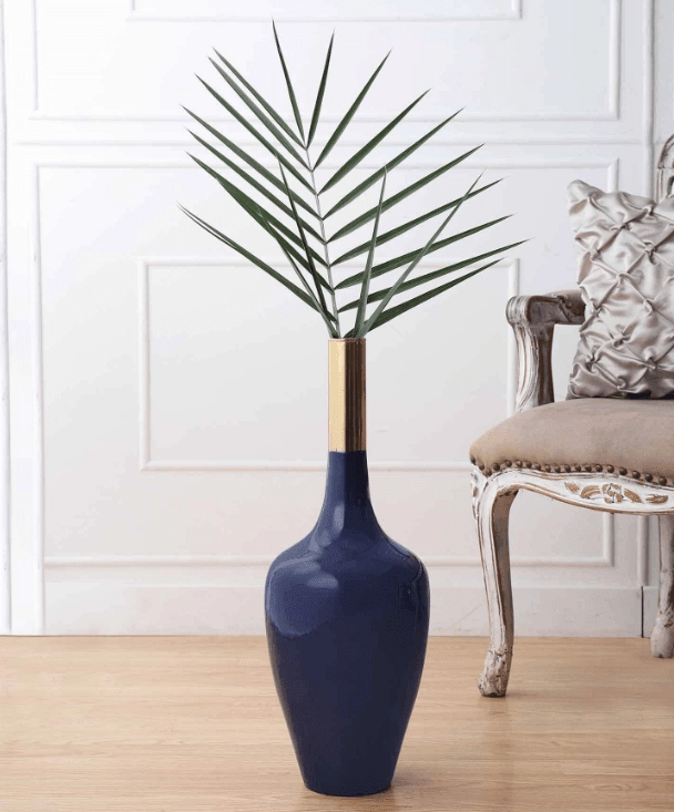 Deidra Teal Blue Brass Table Vase, outdoor greenery  