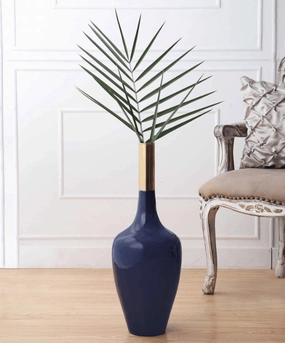 Deidra Teal Blue Brass Table Vase, outdoor greenery  