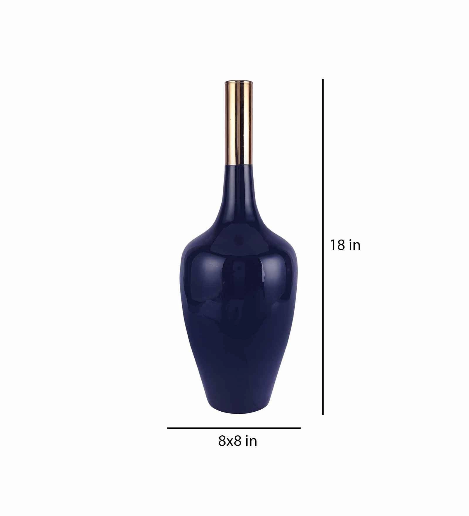 Deidra Teal Blue Brass Table Vase,