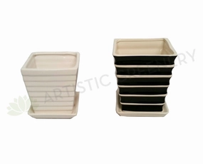 Desktop Size Ceramic Pot - White / Striped Black & White outdoor greenery  