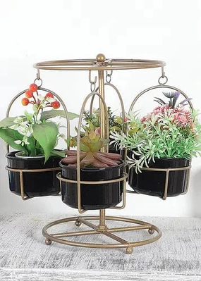 Detachable Round Stand with 4 Planters hanging green plant  