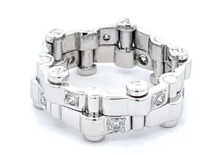 Diamond Alternating Riveted Wedding Band Ring in 18k White Gold