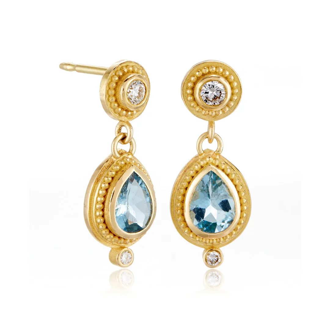 Diamond & Aquamarine Drop Earrings